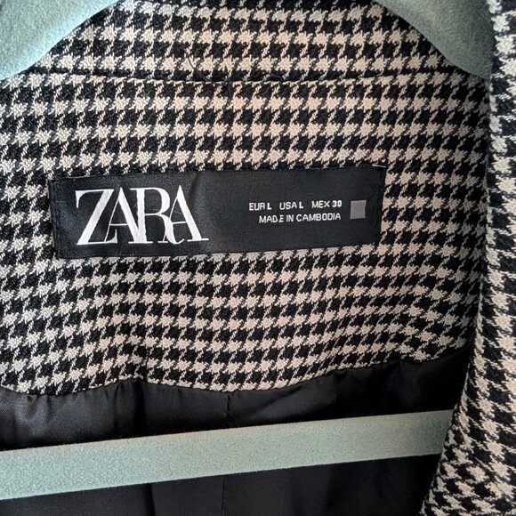 Zara Long Houndstooth Vest Pockets Belt Loops Size Large - Picture 5 of 11
